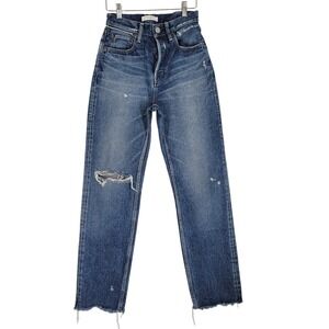 Moussy Vintage Guilford High Rise Straight Leg Distressed Blue Jeans Size 25